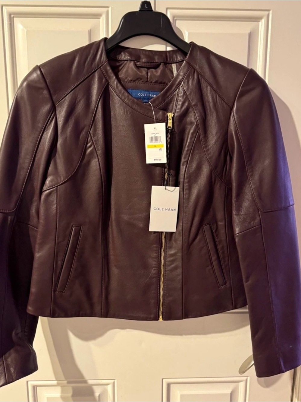 Cole Haan Women's Leather Jacket — Deep Plum Brown